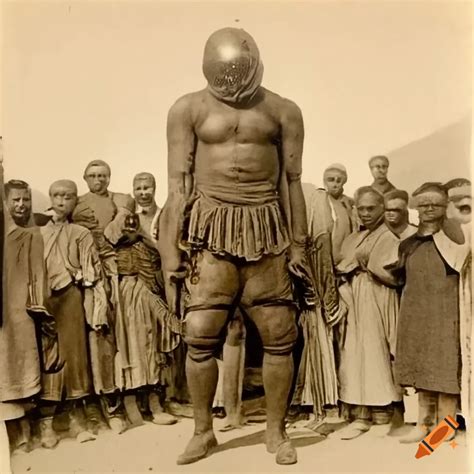 Vintage Image Of The Giant Of Kandahar In A Crowd On Craiyon