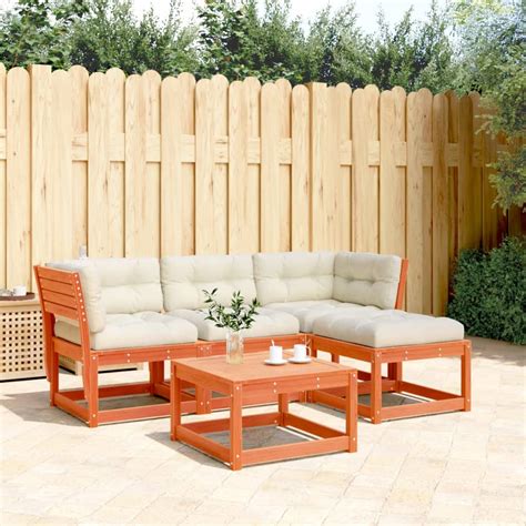 Salon De Jardin Pcs Avec Coussins Cire Marron Bois Pin Massif Vidaxl