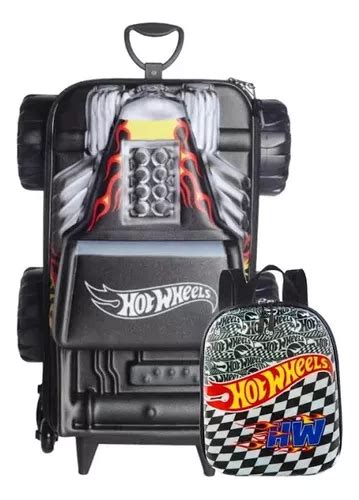 Mochila Escolar Rodinhas D Hot Wheels Bone Lancheira Maxtoy Parcelamento Sem Juros