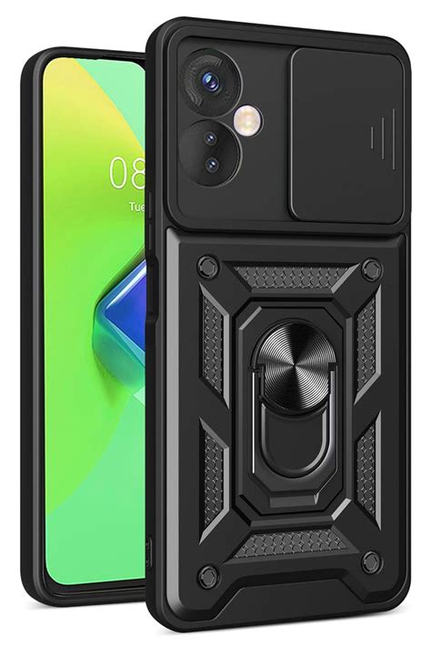 AQUA AKSESUAR İnfinix Hot g Kılıf Kapak Kızaklı Kamera Korumalı Renkli Tank Kapak Siyah