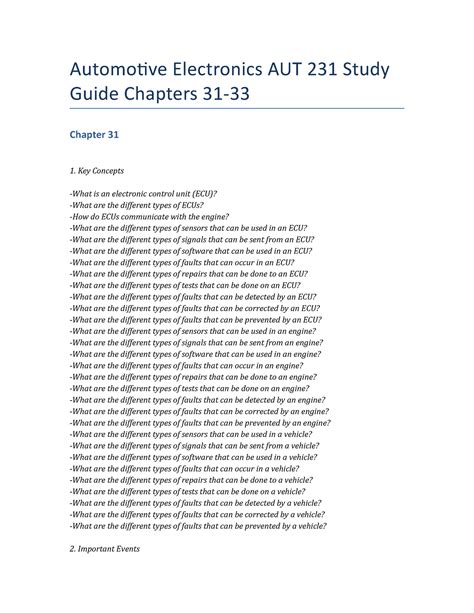 Automotive Electronics AUT 231 Study Guide Chapters 31-33 - Automotive