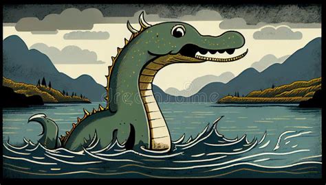 illustration   mythical loch ness monster  scotland stock