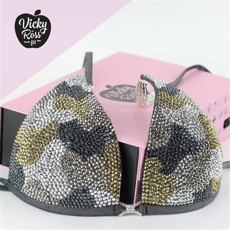 Black Crystal Competition Bikini Sparkling Camouflage Vicky Ross Fit