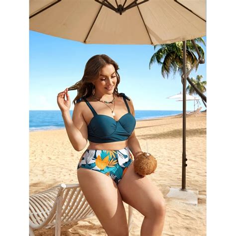 Plus Size Tropical Print Ruched Push Up Bikini Set Swimwear India