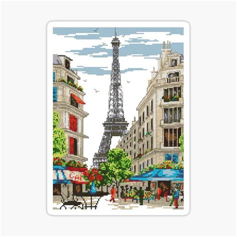 Paris Cross Stitch Paris Pixelated Paris Eiffel Tower French Cafes