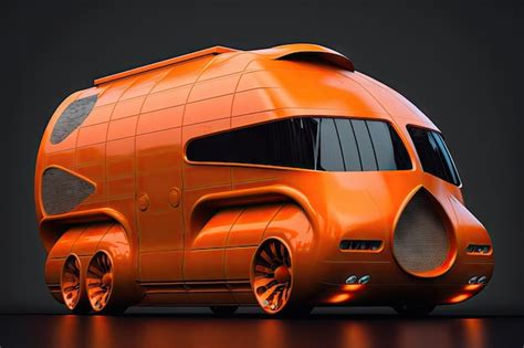 Furgoneta De Carga Futurista Del Futuro Con Color Naranja Brillante Y