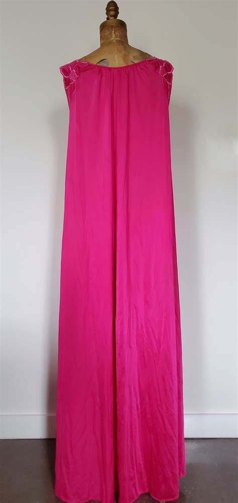 Vintage 1960s Nylon Nightgown 60s Shadowline Hot Pink Nightgown Vintage Nap Dress Floral