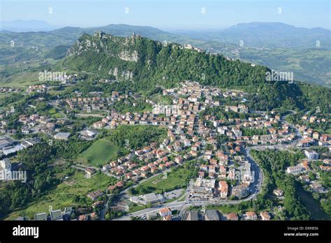 Aerial View Mount Titano With Its Three Castles Republic Of San