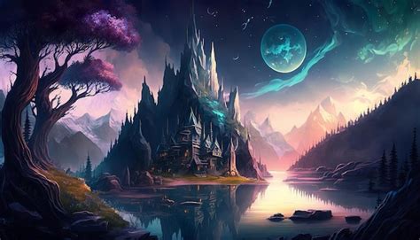 Premium Photo | Digital painting art of fantasy forest world landscape