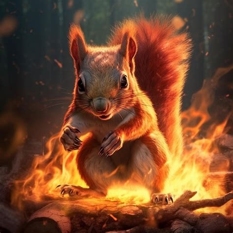 Premium Ai Image Sitting Squirrel Fire Illustration Design