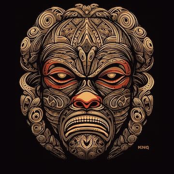 Premium AI Image | A digital art of a monkey mask with a gold pattern.