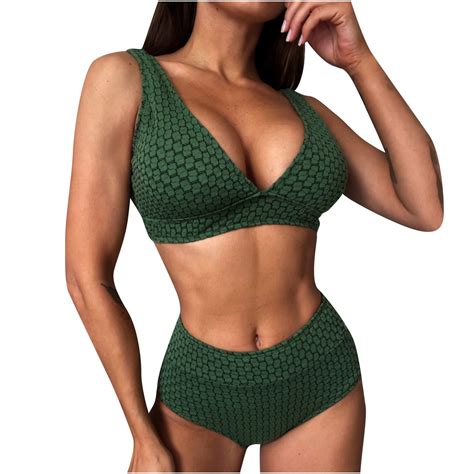 Ersazi Swimsuits For Women 2024 2 Piece Set Women Solid Color High