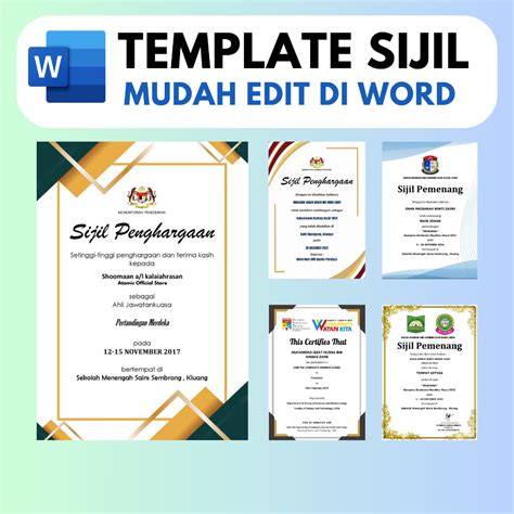 instant certificate templates sijil template bundle sets  size