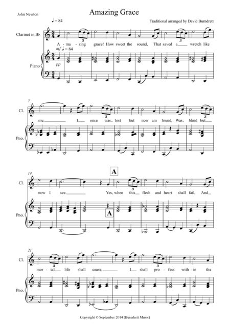 Amazing Grace For Clarinet And Piano Arr David Burndrett By