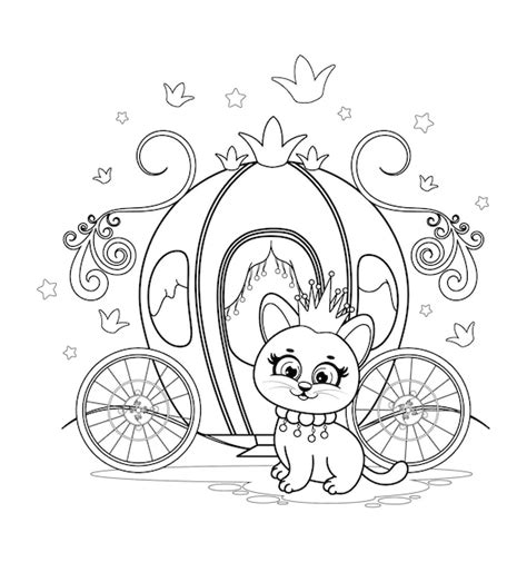 Premium Vector Coloring Page A Kitten Princess With Crown Near Carriage