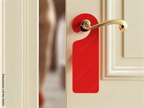 Luxury Hotel Door With Red Empty Label Do Not Disturb Silhouette Of A Naked Woman On Blurred