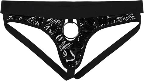 Agoky Herren Sexy Strings Jockstrap mit Öffnung Loch Metall Penisring