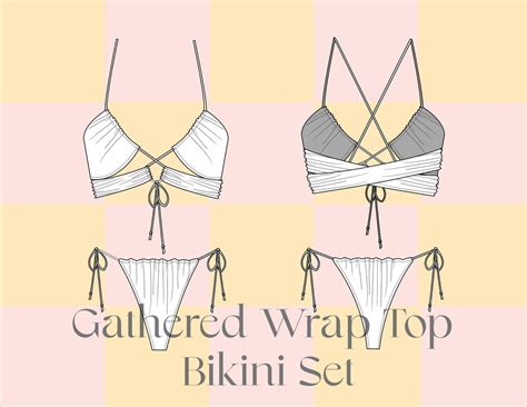 Gathered Wrap Top Bikini Set CAD Swim Vector Technical Drawing Etsy