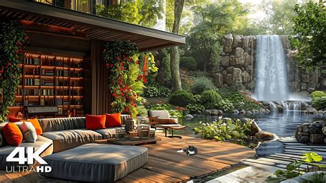 Gentle Summer Atmosphere With Porch Space Next To The Waterfall