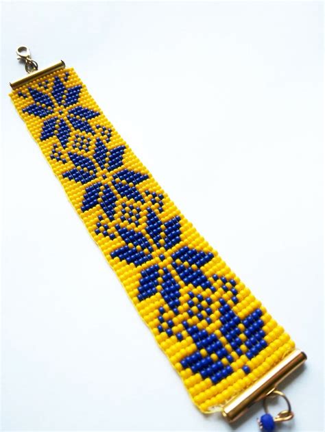 Blue And Yellow Ukraine Flag Beaded Bracelet Ukraine Etsy Beaded