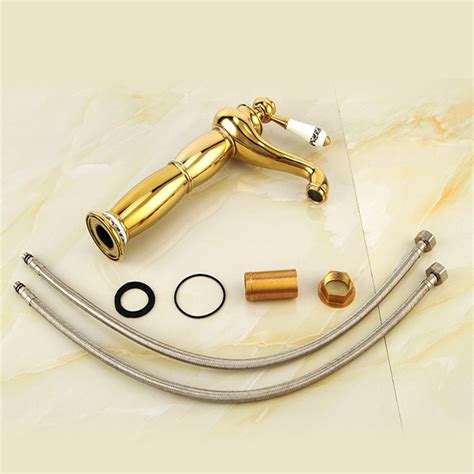 Bathroom Basin Faucet Gold Solid Brass Hot And Cold Mixer Kitchen Sink Tap Curved Mouth With