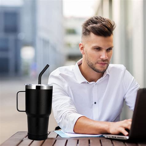 Large Travel Coffee Mug Tumbler With Clear Slide Lid And Handle Reusable