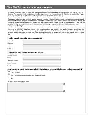 Fillable Online Wrexham Gov Flood Risk Survey B2012b PDF Version 179Kb