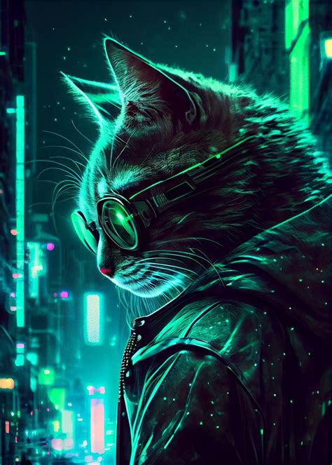 Cyberpunk Cat Poster By Holzkovic Displate