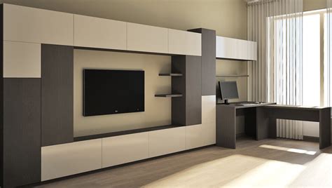 Современная стенка с компьютерным столом - 83 фото