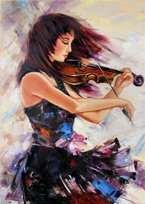 Abstract Violin Girl Oil Painting On Canvas Original Modern Woman