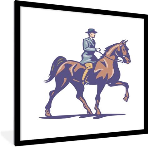 Fotolijst Incl Poster Tekening Van Een Paard En Ruiter X Cm