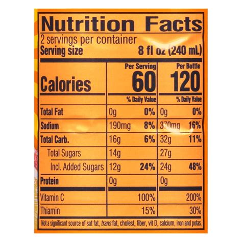 Sunny D Nutrition Label