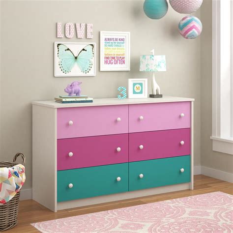 Ameriwood Kaleidoscope 6-Drawer Pink Dresser-5889501PCOM - The Home Depot