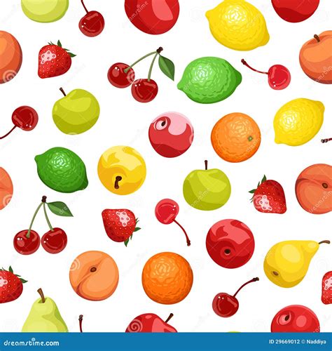 Vector Seamless Background With Various Fruits Stock Vector