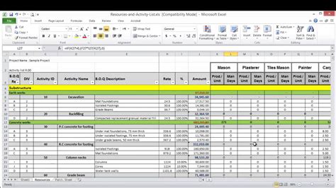 Lesson 8 Part 2 Create Resource Loading Sheet On Excel Youtube