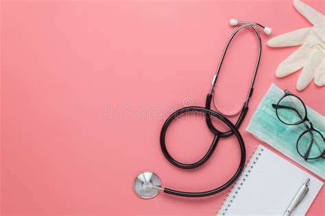 Flat Lay Aerial of Accessories Healthcare & Medical Background Concept ...