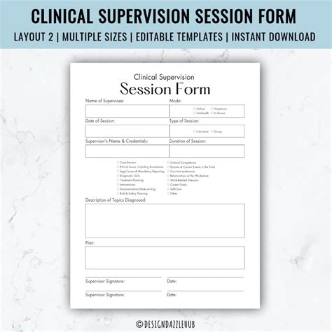 Editable Clinical Supervision Session Form And Hours Log Template Clinical Supervision Note