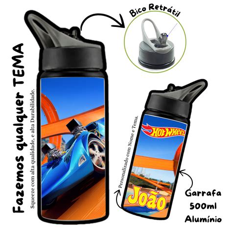 Garrafa Squeeze Hot Wheels carros Personalizada Alumínio Térmica