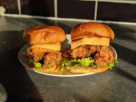 Homemade Deep Fried Chicken Burger With Aioli In A Brioche Bun R Food