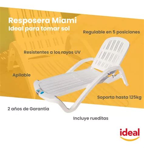 Reposera Plástica Camastro Blanca Reforzada Miami Playa en venta en San