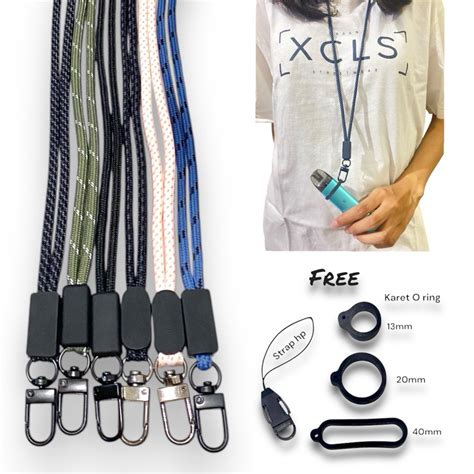 Jual Tali Lanyard Motif Pengait Besi Hitam Premium Tali Gantungan Hp