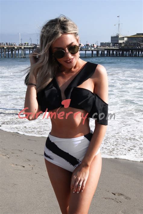 Wholesale Padded Ink High Waist Dropped Shoulder Split Bikini 075922 Girlmerry