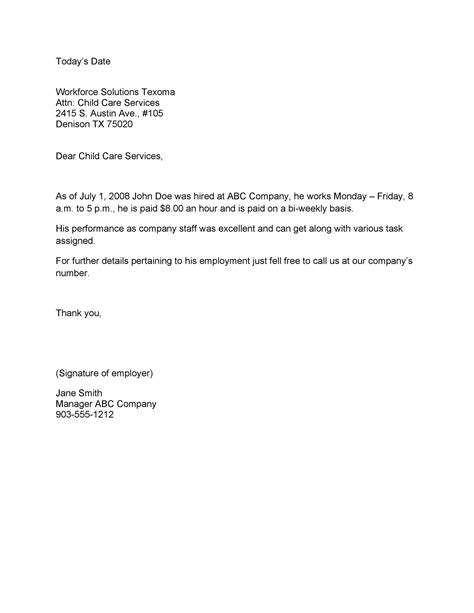 Sample Proof Of Employment Letter From Employer For Your Needs Letter