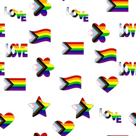 Patr N Sin Costuras Con Nueva Bandera Lgbt Corazones Texto Flor Y Bandera Orgullo Gay Mes Del