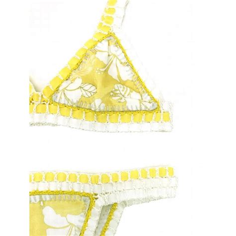 Women Yellow Velvet Bikini Sexy Crochet Swimwear String Micro Bikinis