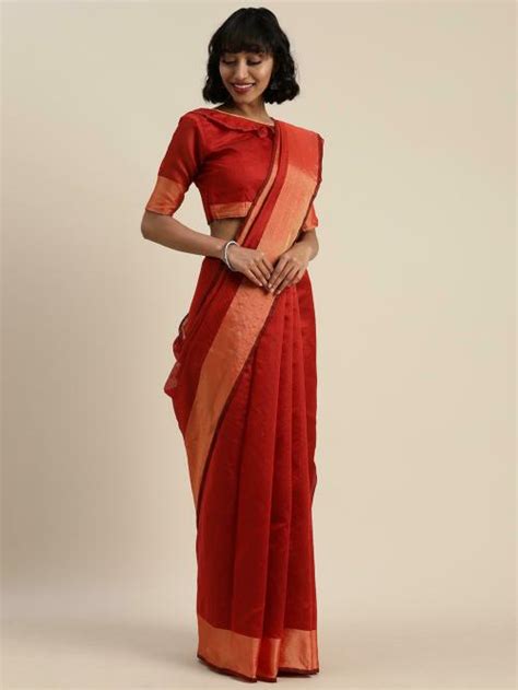 Buy Vkaran Women Red Solid Art Silk Saree Online At Best Prices In