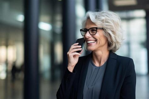 Premium Photo Happy Mature Businesswoman Talking On Smart Phone