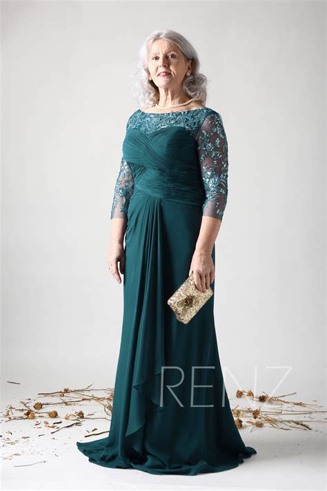Emerald Green Mother of the Bride Formal Dress Illusion Long | Etsy