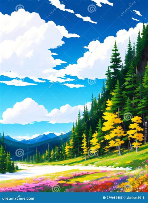 Enchanting Autumn Landscape: Tranquil Beauty Stock Illustration