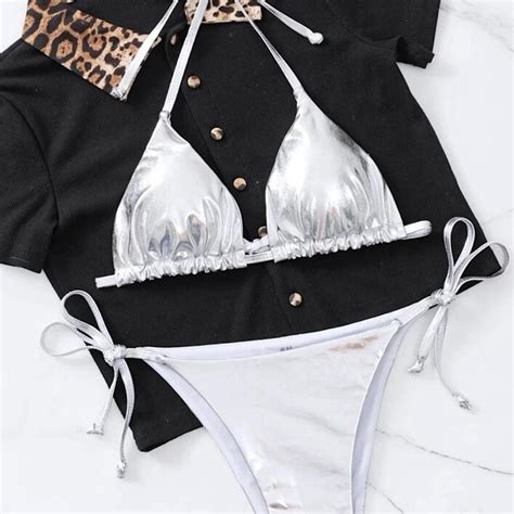 Silver Metallic Bikini Super Cute And Depop